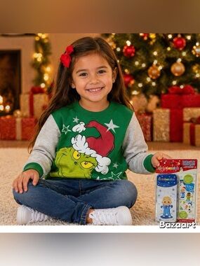 2 pc Sz L Grinch Who Stole Christmas Sweatshirt Dr. Seuss Cocomelon Magnet Dolls